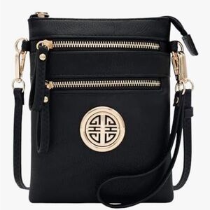 Solene Faux Leather Crossbody Purse with gold accents